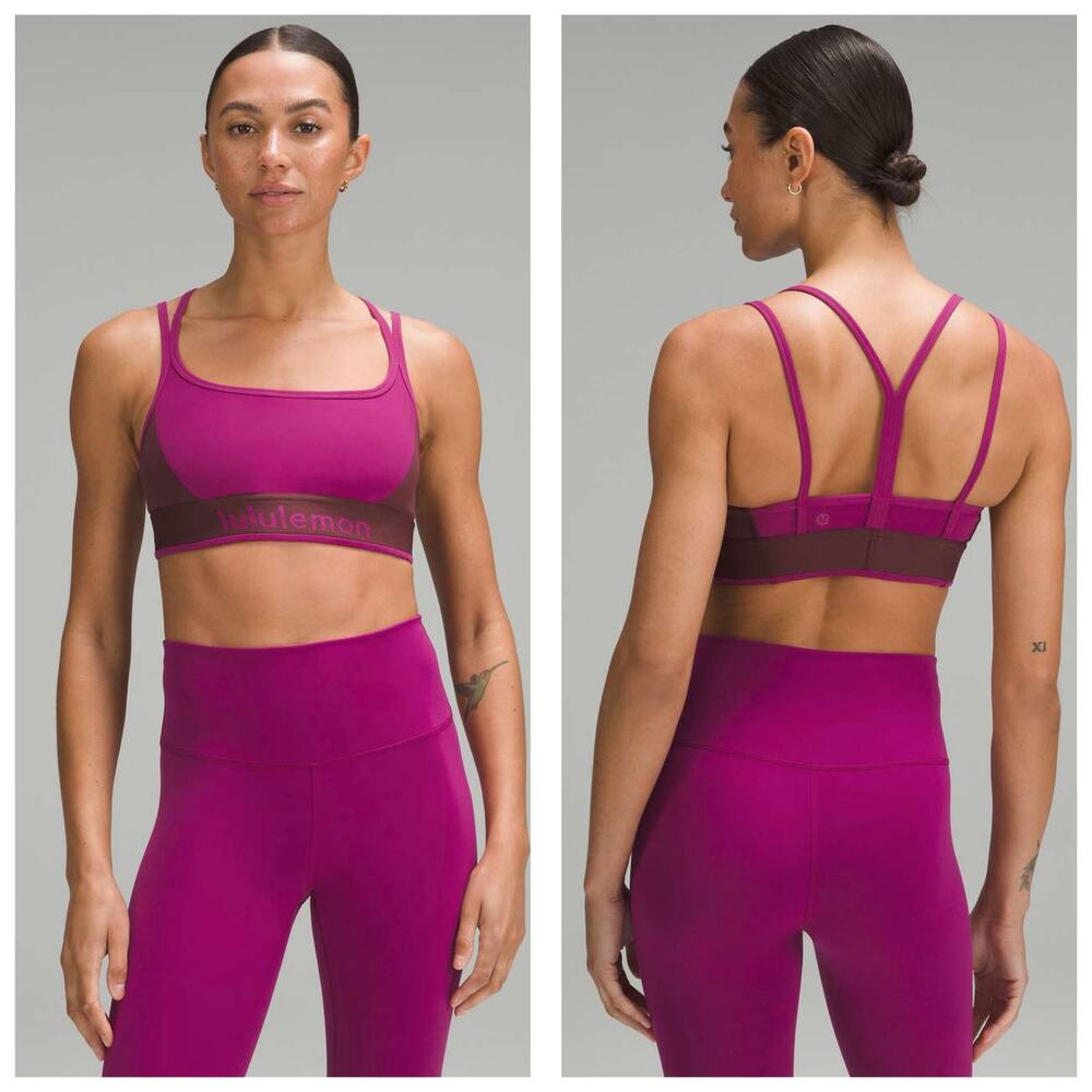Lululemon Logo Train Strappy Bra Light Support Red Merlot Magenta Purple Size 6